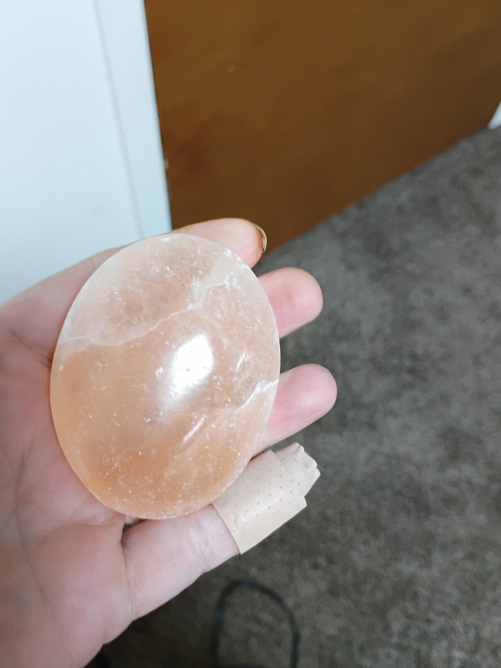 Large Peach Selenite Palm Stone